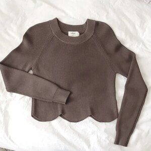 Aritzia Wilfred Scalloped Crew Neck Sweater Brown Size Small
